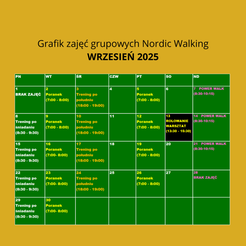 grafik zajęć nordic walking kabaty