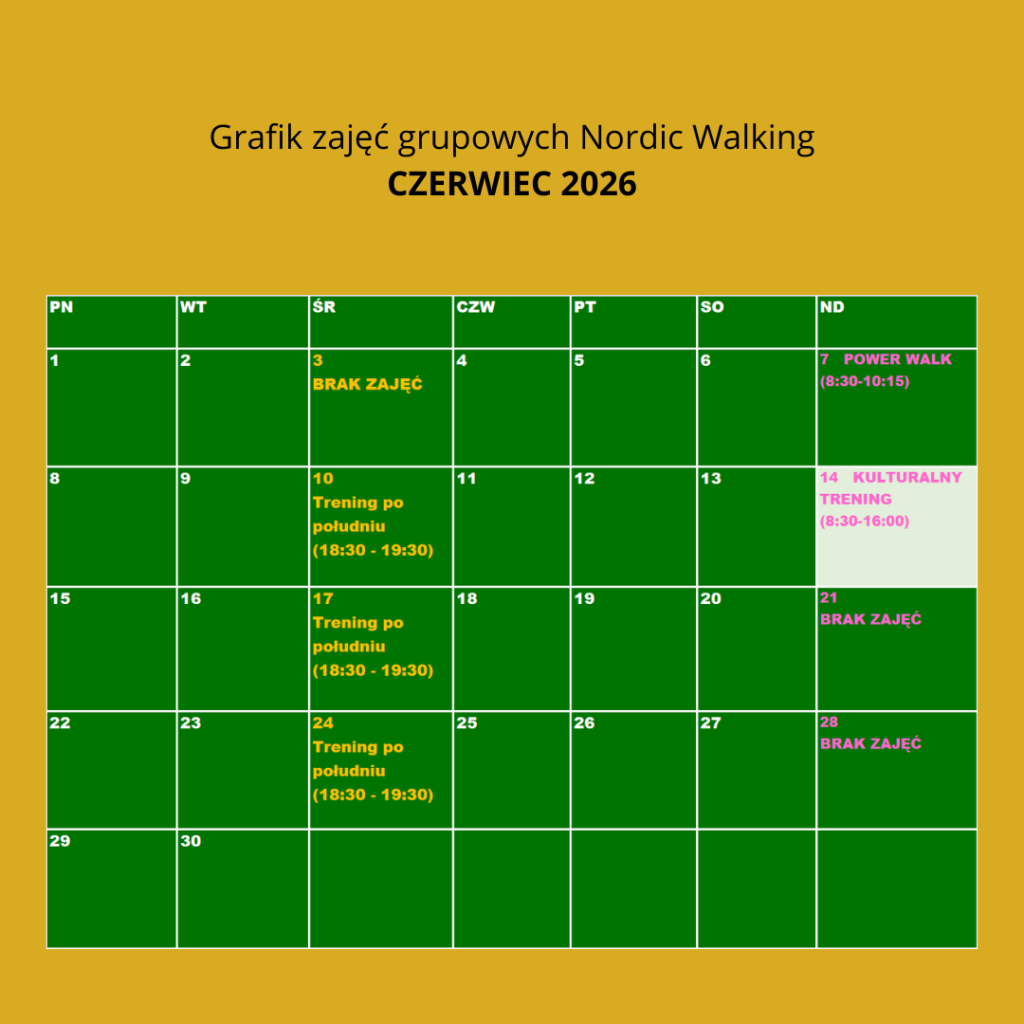 grafik zajęć nordic walking czerwiec 2026